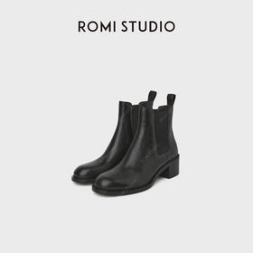 ROMI STUDIO“漫步纽约” 甄选小牛皮漆面圆头黑色皮鞋 RW24LP30795
