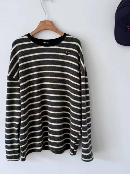 D121163超显瘦的撞色条纹兔绒加厚冬季长袖T恤 商品图0