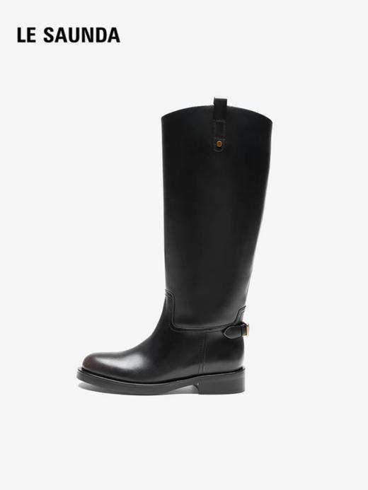 莱尔斯丹2025秋冬新款牛皮显瘦复古粗跟骑士长筒靴子女 商品图2