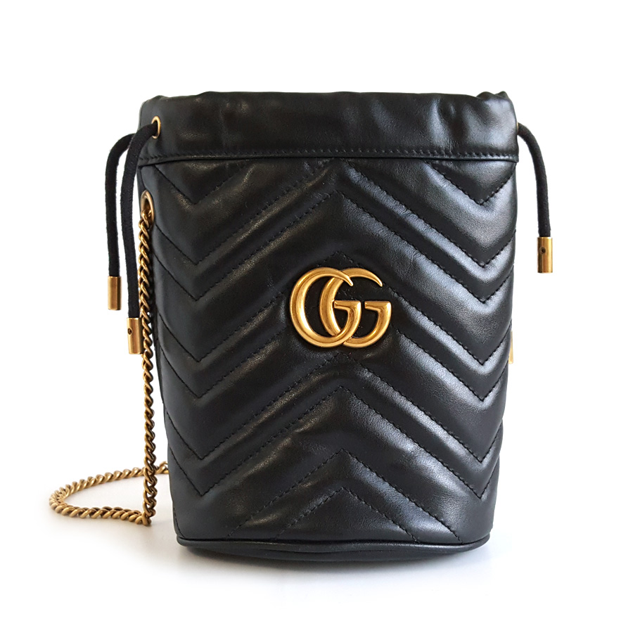 【95新】Gucci古驰Marmont系列575163黑金马蒙水桶链条包单肩斜挎包女士 051225NJS04