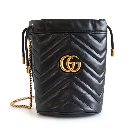 【95新】Gucci古驰Marmont系列575163黑金马蒙水桶链条包单肩斜挎包女士 051225NJS04 商品图0