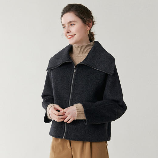 「自」全新升级【铂金会员321/天猫429/差价108】(12839)洛诗琳气质双面毛呢大衣2025秋冬大翻领显瘦纯羊毛短外套 商品图3