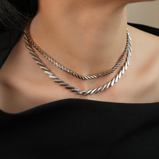 【孙怡&刘忻&惠英红&程潇&侯佩岑&歌手陈粒同款】Retro Chic 意大利复古时尚首饰 银色麦穗项链 商品图1