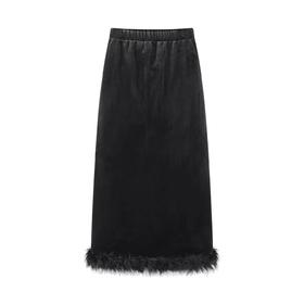 D121146时尚百搭加绒拼接半身裙女秋冬装气质显瘦直筒裙子