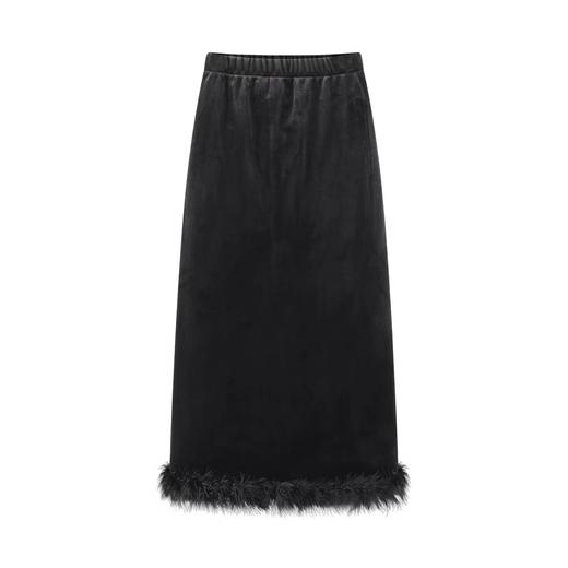 D121146时尚百搭加绒拼接半身裙女秋冬装气质显瘦直筒裙子 商品图0