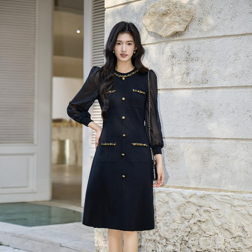 奢姿大码女装2025秋季新款时尚减龄圆领连衣裙胖妹妹气质优雅裙子9853853647 商品图0