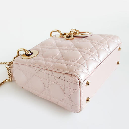 【95新】Dior迪奥LADY DIOR系列珠光粉三格戴妃链条包手提单肩包女士 261125AK15 商品图5