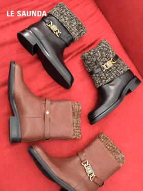 莱尔斯丹YOUNG2025秋冬新款时尚通勤粗跟真皮短筒靴子女鞋30302V