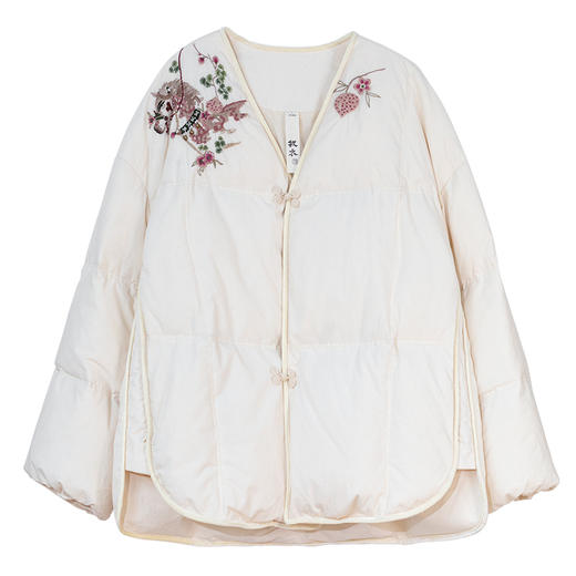 牧衣游原创 手工刺绣厚实棉红嘴雁绒短羽绒服保暖抗寒新中式 冷千 商品图4