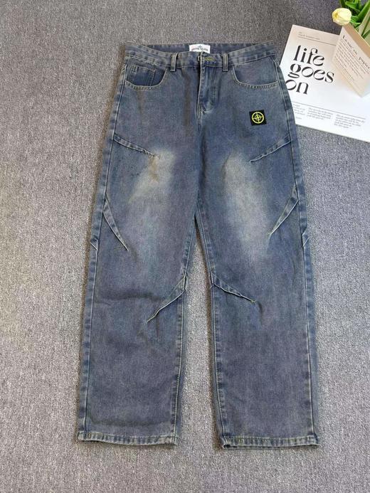 D121133秋冬款美潮复古做旧水洗高街风直筒牛仔长裤 商品图3