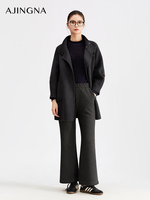 【商场同款】阿菁娜冬季新款立领斜襟大衣同色腰带收腰显瘦袖口纽扣细节A30D511102 商品图4