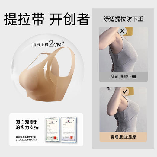 F1-【B-E杯】【 大胸显小 兔耳杯】润微专利双层U型提拉带防下垂、美国莱卡运动面料超弹承托内衣文胸   提拉悦动+防抖小兔【提拉系列-无果冻胶透气版本】 商品图3