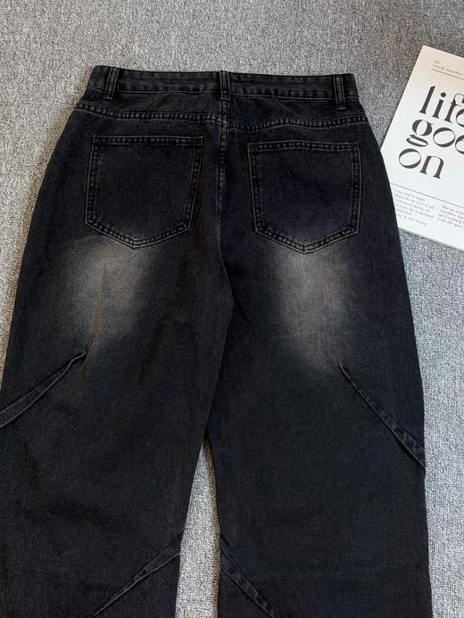 D121133秋冬款美潮复古做旧水洗高街风直筒牛仔长裤 商品图8