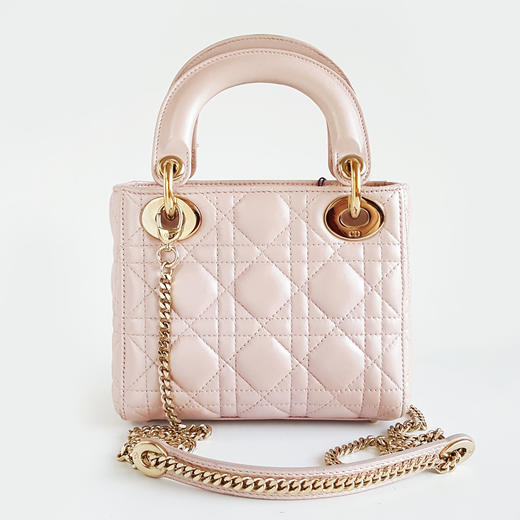 【95新】Dior迪奥LADY DIOR系列珠光粉三格戴妃链条包手提单肩包女士 261125AK15 商品图3