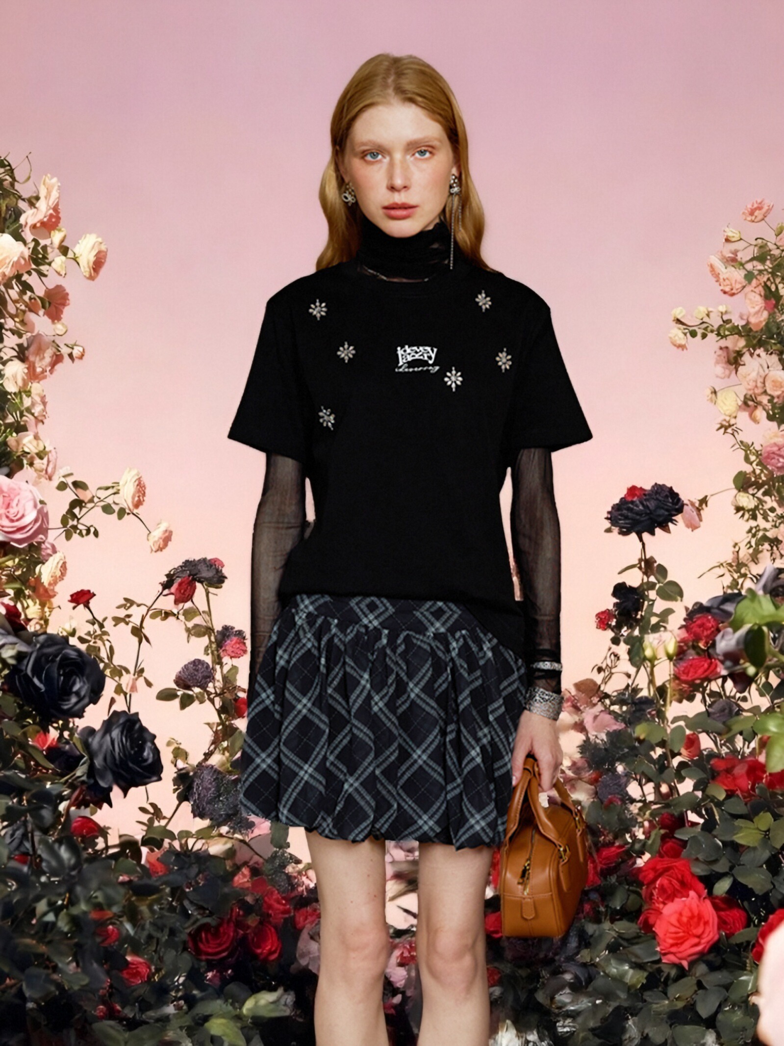 【女版型】IDEVERRAY 2025夏季新款韩系少女感减龄百搭圆领烫钻胶印短袖T恤潮25NV-ID25SSFAT3009