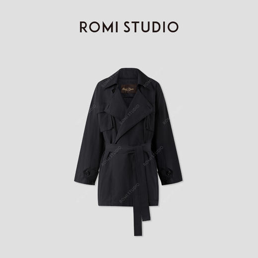 ROMI STUDIO“自我风度”独特微磨毛肌理翻领腰带风衣 RWCAWG4798 商品图0