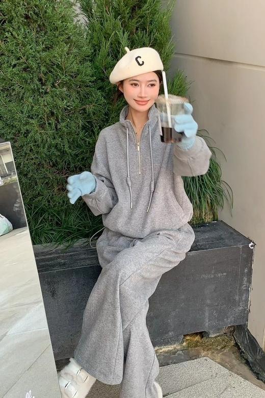 HAYES 灰色加绒运动风休闲卫衣+裤子套装 21988 商品图1