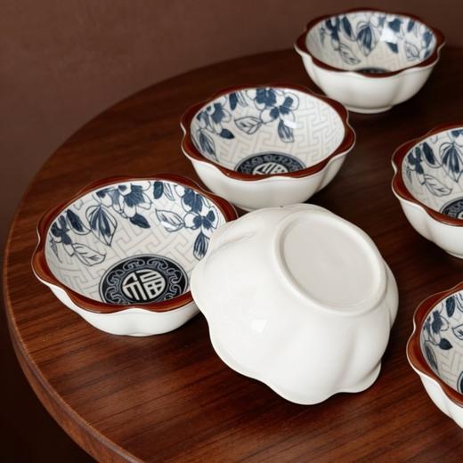 【外贸孤品捡漏】灼瓷·青花福字花瓣碗 商品图2