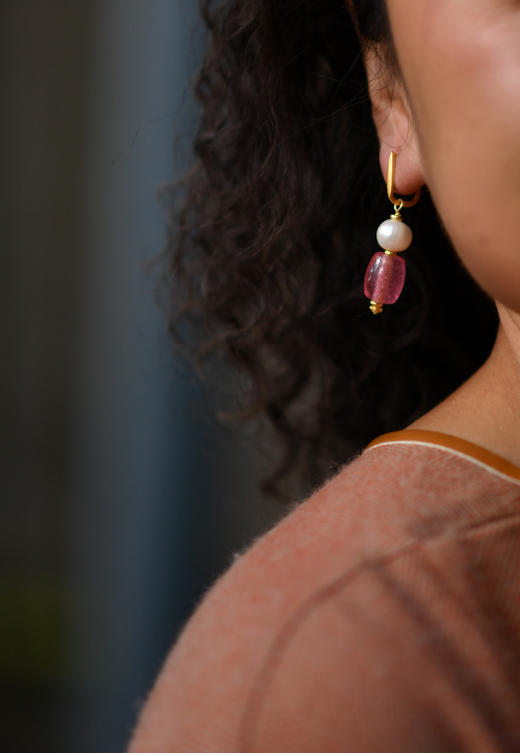 粉琉璃珍珠耳环 商品图2