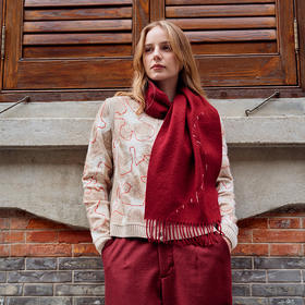 Sandriver X 清禾宫 乱针绣水波纹羊绒围巾  SJF92P800N   SJF93P448N