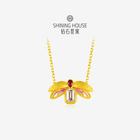 【灵瑞降喜系列】钻石世家 萤火虫珐琅古法金钻石项链 足金黄金项链 空窗珐琅的翅膀、轻盈生动的萤火；钻石和宝石色珐琅组成丰富层次、多彩夺目的视觉体验 【黄金产品不支持无理由退换货】预计3-5天发货