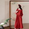 牧衣游原创 手工刺绣灯芯绒连衣裙新款宽松红色新中式长裙 云蔓 商品缩略图0
