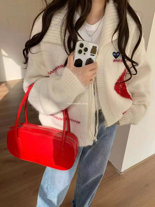 D121102左胸口红色爱心小刺绣费尔岛高领针织衫开衫外套 商品图1