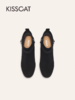 「KISSCAT接吻猫25冬季新款显瘦粗跟矮靴增高法式真皮黑色时装靴女」 商品缩略图4