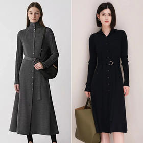 【高品质私服】【收腰半高领翻领针织长袖连衣裙】2色可选！高阶中性色系，穿出 “纸片人” 既视感【无标出货 介意慎拍】WD