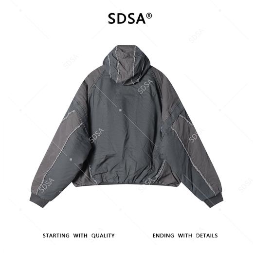 SDSA秋冬新款痞帅男装重磅高街拼接撞色废土风做旧夹克连帽棉衣 商品图4