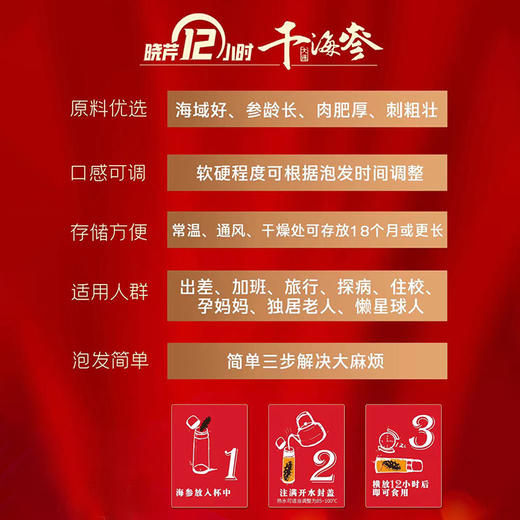 [晓芹]12小时干海参(31-40头 100g装) 送泡发杯1个 商品图2