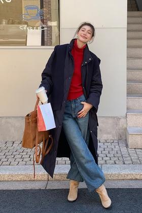 LNNNS 藏蓝色气质百搭长款羽绒服+针织披肩 22010