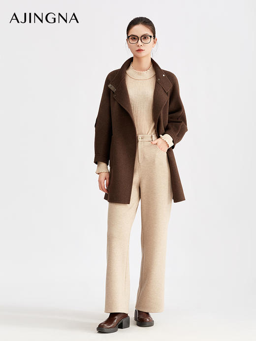 【商场同款】阿菁娜冬季新款立领斜襟大衣同色腰带收腰显瘦袖口纽扣细节A30D511102 商品图1