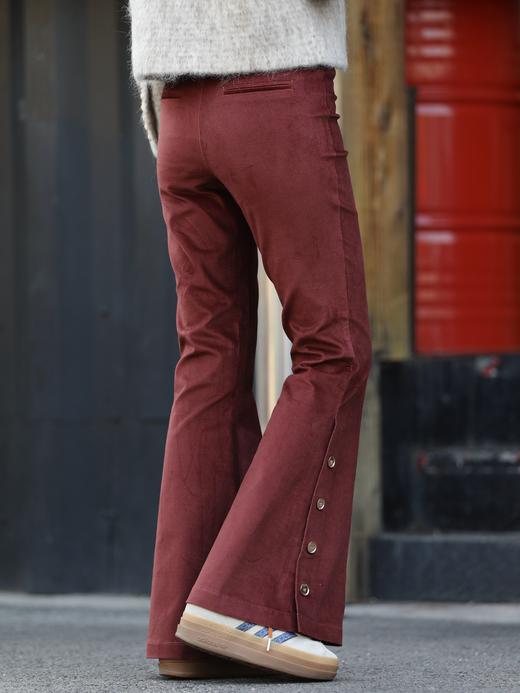 TYNVIE 金扣明线喇叭裤 - 砖红色 商品图5