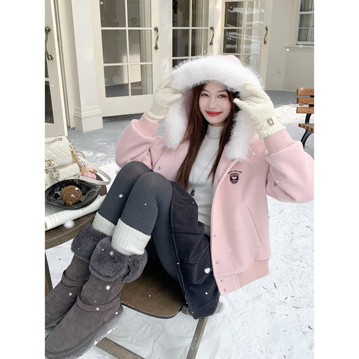 <曾小咸推荐>现货秒杀 ！微信超特价！韩系毛绒连帽毛呢外套 日常369.99 立减180 秒杀189.99！！ 商品图2