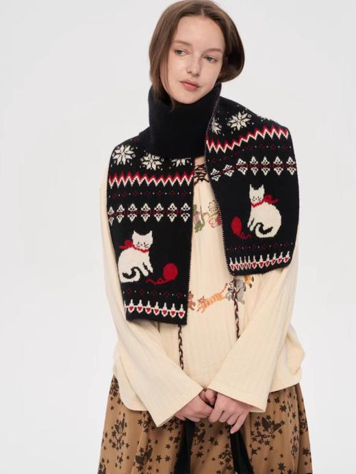 local tag/lt25awk36/费尔岛毛线小猫 柔软提花围巾 商品图3