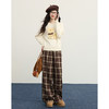 【09/10新品】熙世界慵懒松弛感格纹阔腿裤女秋季新款美式复古宽松休闲直筒长裤 商品缩略图3