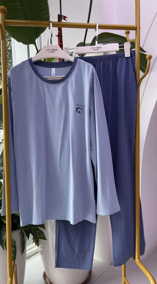 长袖长裤丝光棉圆领套装男款睡衣舒适透气1415344 商品图3