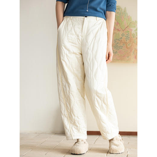 牧衣游原创 重磅丝棉涧棉裤子新款菱形百搭抗寒保暖休闲棉裤 石竹 商品图2