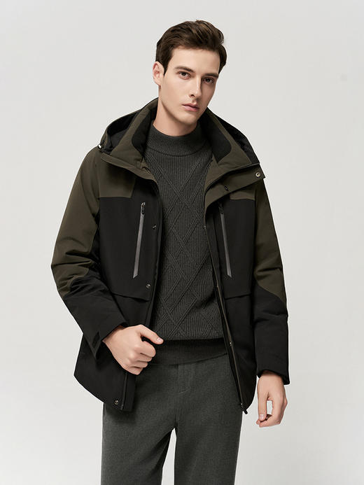 【连帽拼接撞色羽绒服】25年冬季新品男士加厚保暖90白鹅绒外套 商品图0