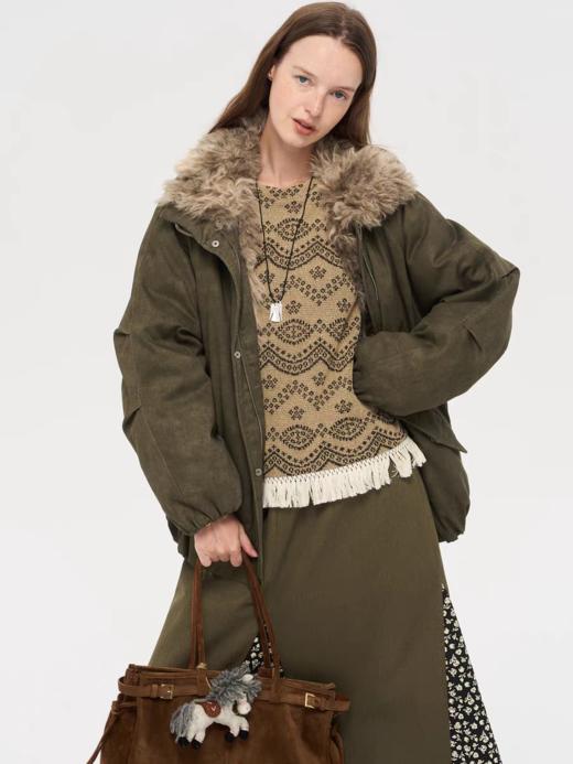 local tag/lt25awk45/水洗质感温暖慕斯毛领花苞棉服 商品图4