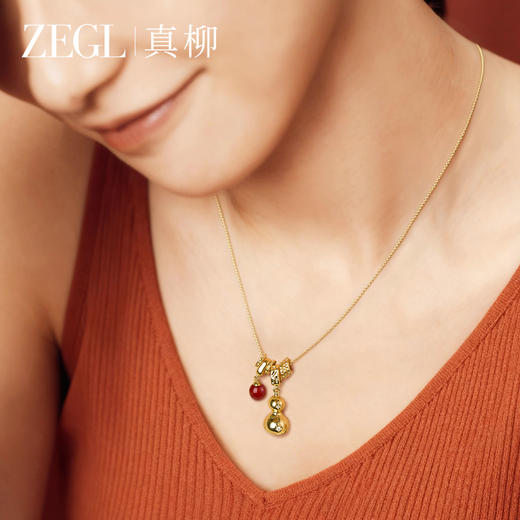 ZEGL金色葫芦项链高级感轻奢小众锁骨链女红玛瑙吊坠毛衣链配饰品 商品图4
