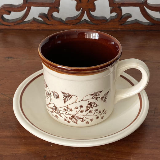 英国BILTONS白色花朵棕色咖啡杯碟2pcs B0321 商品图1