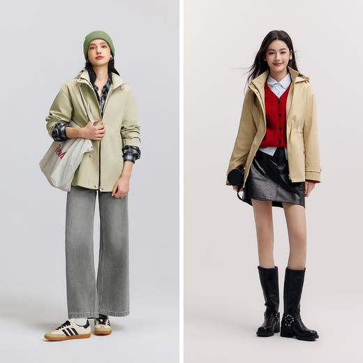 都市护身服|森马外套女春季中长款三防防风连帽落肩收腰通勤夹克 商品图4