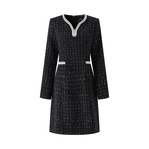 「高货wl」全新升级【铂金会员367/天猫499/差价132】(10325)洛诗琳2025秋冬气质珠片小香风雪尼尔粗花呢A字连衣裙女 商品图2