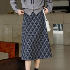 奢姿大码女装复古格纹半身裙胖妹妹高腰遮胯中长款A字裙秋冬伞裙9954453874B