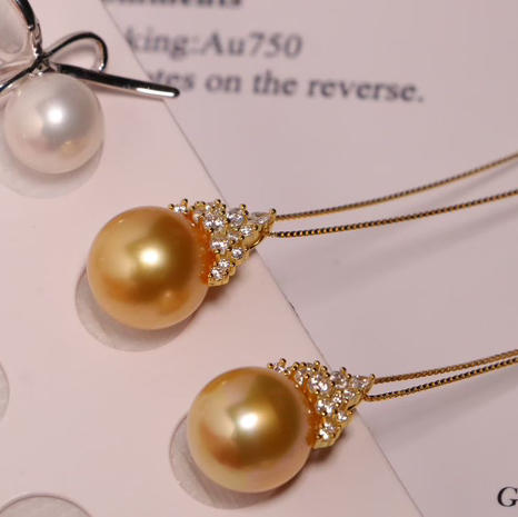 【甄珠贝】冰雪皇后款 浓金吊坠 12-13mm，正圆微微瑕，925纯银配件，面无暇，ji强光 商品图6