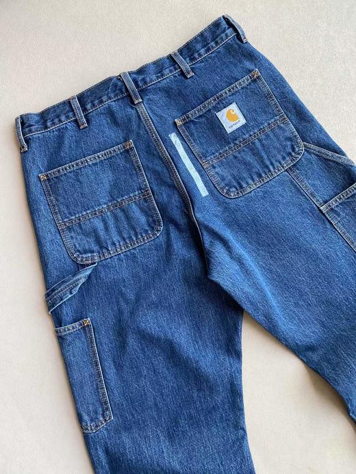 D121113新款精典方形LOGO多口袋石洗宽松直筒工装牛仔裤 商品图5
