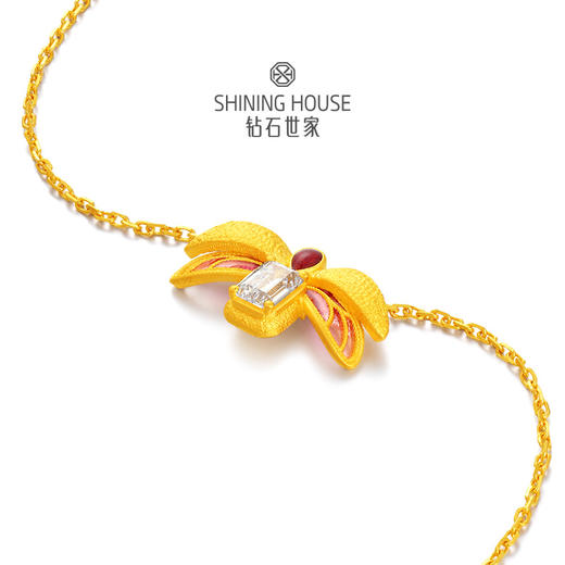 【灵瑞降喜系列】钻石世家 萤火虫珐琅古法金钻石项链 足金黄金项链 空窗珐琅的翅膀、轻盈生动的萤火；钻石和宝石色珐琅组成丰富层次、多彩夺目的视觉体验 【黄金产品不支持无理由退换货】预计3-5天发货 商品图2