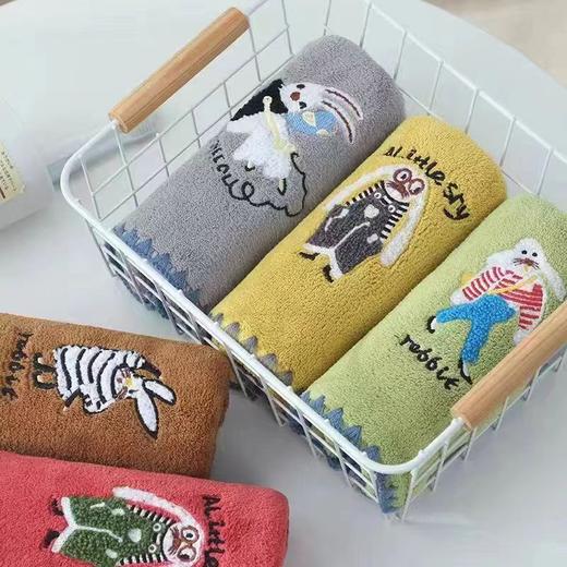 【做工细致柔软细腻❗️吸水除湿四季通用】新款珊瑚绒锁边搞怪提花兔子毛巾加厚素色居家学生宿舍可用毛巾。jb 商品图1